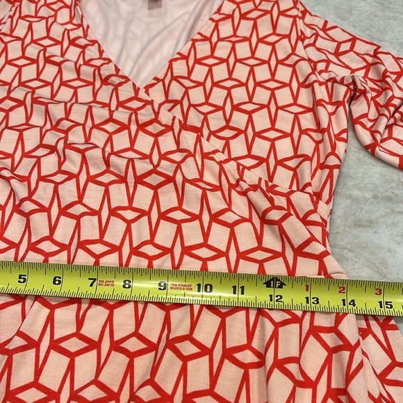 Stitch Fix 41 Hawthorn | Faux Wrap Dress | Pink Red Renesme Geo | Medium - Picture 6 of 11